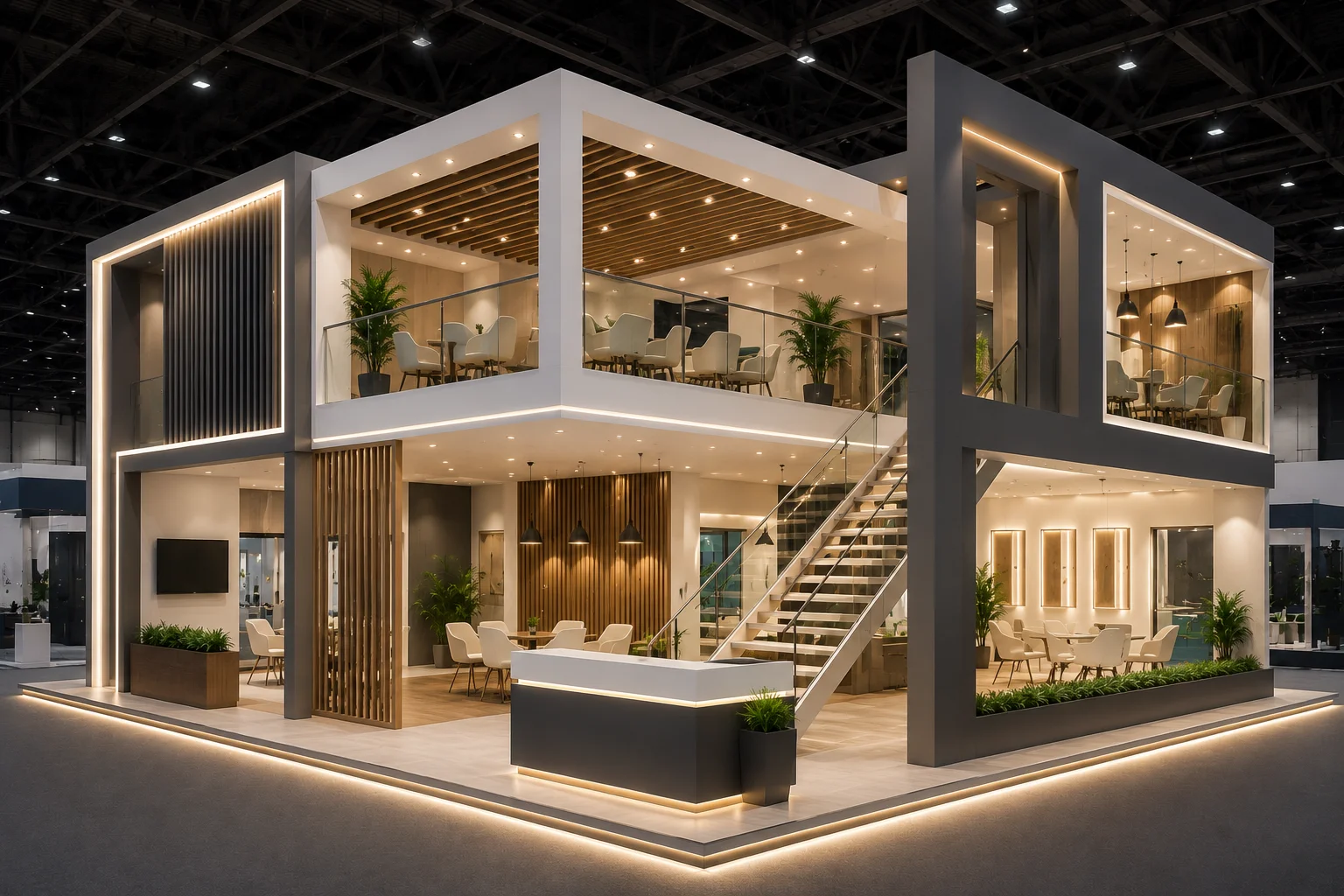 double decker exhibition stall design for zak doors & windows